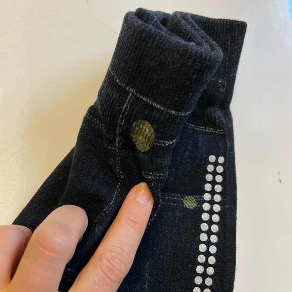 Stretchy faux jeans jeggings w printed faux pockets rhinestones buttons size XS - Picture 5 of 9